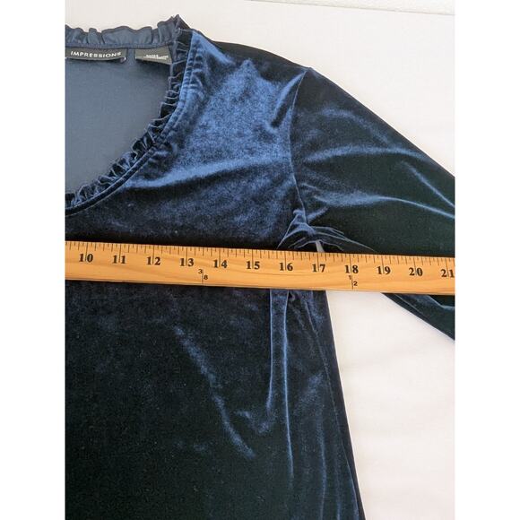 Impressions Y2K Whimsigoth Velvet Blue Jewel Tone Ruffle Trim V Neck Top Size S‎ - Picture 7 of 8